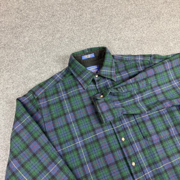 90s early 2000s Pendleton green plaid wool casual button-down shirt men’s M - Picture 10 of 14